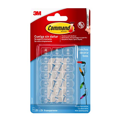 Command 17026CLR - Ganchos mini para decoración con tiras transparente, Pack de 20