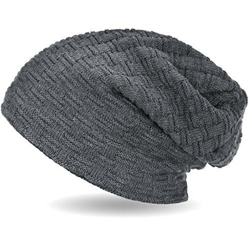 Compagno Beanie Gorro de invierno de punto cesta con suave interior de forro polar, Color:Gris