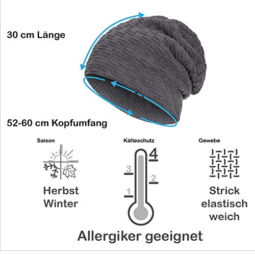 Compagno Beanie Gorro de invierno de punto cesta con suave interior de forro polar, Color:Gris