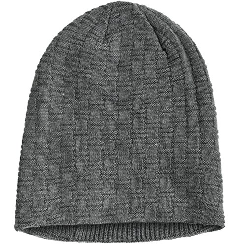 Compagno Beanie Gorro de invierno de punto cesta con suave interior de forro polar, Color:Gris