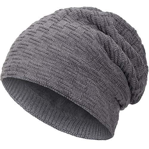 Compagno Beanie Gorro de invierno de punto cesta con suave interior de forro polar, Color:Gris