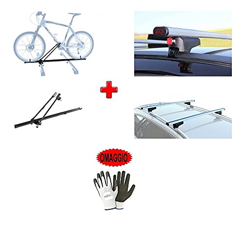 Compatible con Skoda Octavia Scout 5P 2018 Barras portaequipajes para techo de coche de 110 cm de aluminio + portabicicletas de techo para 1 bicicleta para realing altos y bajos