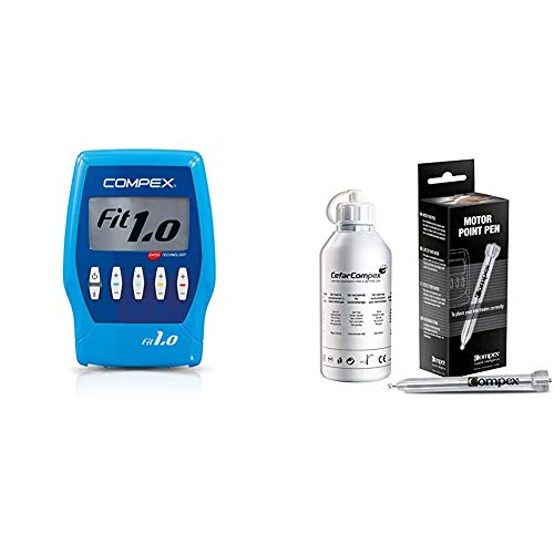 Compex Fit 1.0 Electroestimulador, Unisex, Azul + Motor Point - Lápiz de Punto Motor, Plateado, Standard