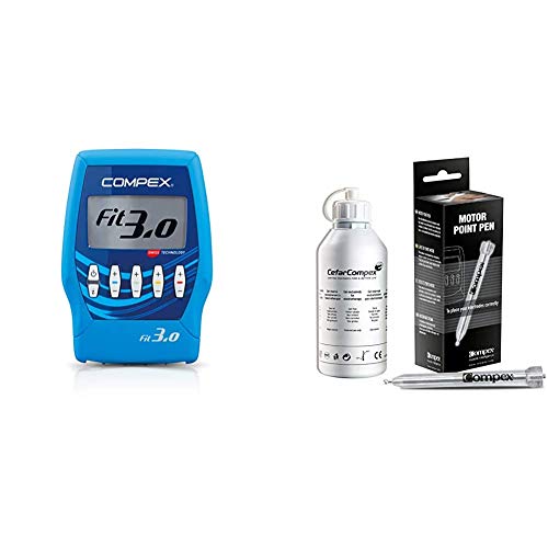 Compex Fit 3.0 Electroestimulador, Unisex, Azul + Motor Point - Lápiz de Punto Motor, Plateado, Standard