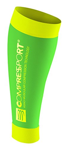 COMPRESSPORT R2 Fluo Pantorrillera, Unisex, Verde Fluor, 3