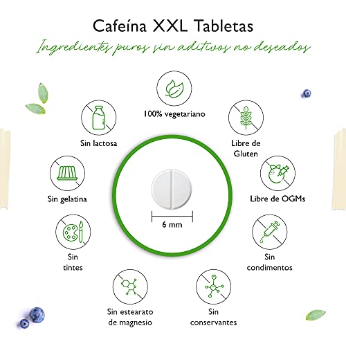 Comprimidos de cafeína con 200 mg cada uno - 500 comprimidos - Sin aditivos no deseados - Altamente dosificado - Vegano