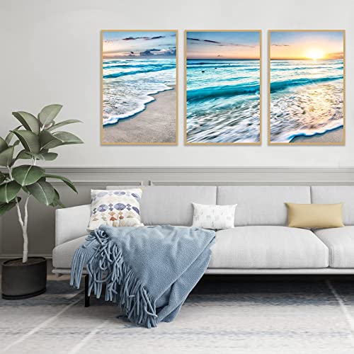 ConBlom Juego de 3 pósteres de diseño de playa en el mar de fieltro, decoración de pared para salón, decoración de pared para salón