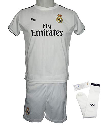 Conjunto Complet Infantil Real Madrid Réplica Oficial Licenciado de la Primera Equipación Temporada 2018-19 Sin Dorsal (14 años)