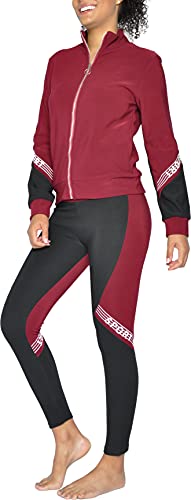 Conjunto de Chandal Mujer cálido Bloque de Color 2 Piezas para Otoño Invierno Sudadera de Manga Larga y Yoga Leggings de Cintura Alta, Negro L-XL