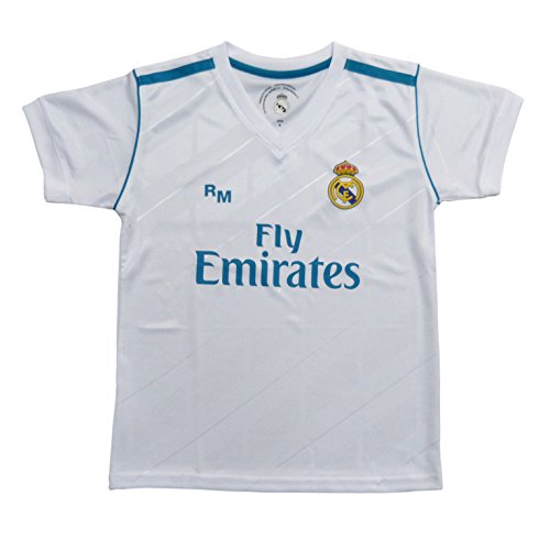 Conjunto - Kit 1ª Equipación Replica Oficial REAL MADRID 2017-2018 Sin Dorsal LISO - Tallaje NIÑO (14 años)