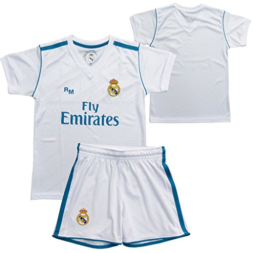 Conjunto - Kit 1ª Equipación Replica Oficial REAL MADRID 2017-2018 Sin Dorsal LISO - Tallaje NIÑO (14 años)