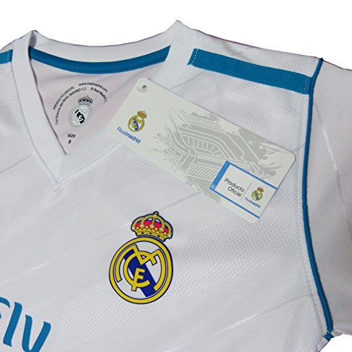 Conjunto - Kit 1ª Equipación Replica Oficial REAL MADRID 2017-2018 Sin Dorsal LISO - Tallaje NIÑO (14 años)