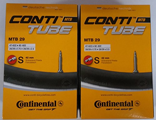 CONTINENTAL MTB 29 x 1.75-2.5, válvula Presta (Fina), 42 mm Cámara de Aire, Pack de 2, Unisex Adulto, Negro, [47-622->62-622]