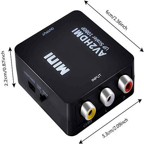 Convertidor de video RCA a HDMI, 1080P AV a HDMI, adaptador CVBS compuesto compatible con PAL/NTSC con cable USB para PC, portátil, Xbox, PS3, TV, STB, VHS VCR, cámara DVD