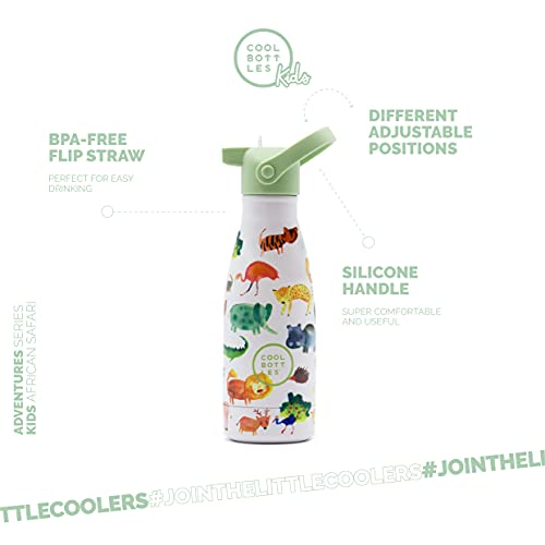 Cool Bottles - Botella de Agua de Acero Inoxidable - 260 ml - African Safari- Botella de Agua para Niños - 26,5x7cm- Bebidas frías 36 horas y calientes 18 horas - Libre de BPA - Triple-Cool Technology