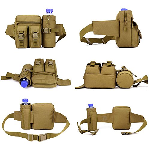 COOLEAD Bolso Cintura Hombre Militar Táctico Mochila Cintura Unisex Durable Impermeable Waist Pack Tela Oxford Macuto Senderismo con Bosillo de Botella Riñonera de Marcha para Viaje Bicicleta Camping