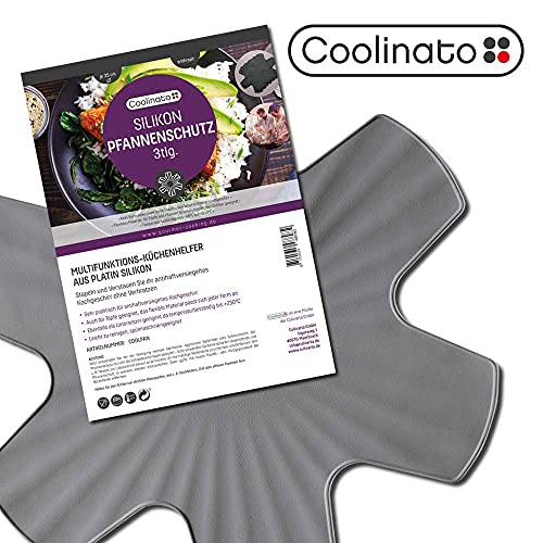 Coolinato Protector de Silicona para la Olla, Juego de 3 Protectores de Olla Protector de Olla apilable, Apto para lavavajillas, 35 cm, Gris