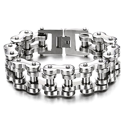 COOLSTEELANDBEYOND Pesado Robusto Bike Chain, Cadena Bici Motocicletas, Pulsera de Hombre, Brazalete de Acero, Color Plata Espejo Pulido