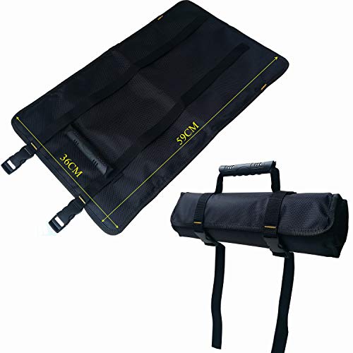 Copechilla bolsa herramientas enrollable negro con hebilla ajustable,22 bolsillos,goma asa,Material 1680D grueso impermeable y resistente al desgaste,bolsa portaherramientas emergencia 59X36CM