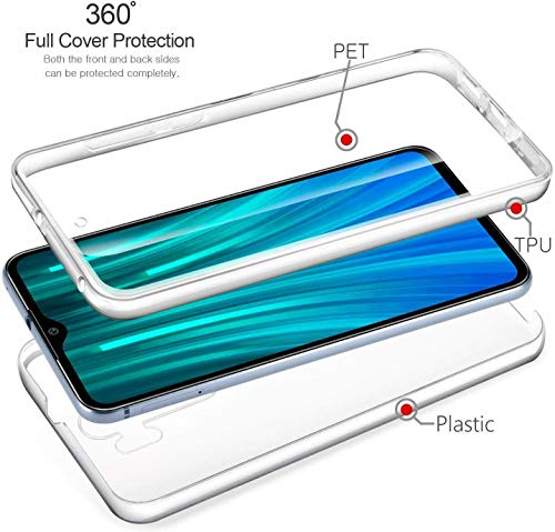 COPHONE - Funda para Xiaomi Redmi Note 8 Pro 100%Transparente 360 Grados Protección Completa Delantera Suave de silicona+ Trasera rígida. Funda táctil 360 Grados antigolpes para Redmi Note 8 PRo