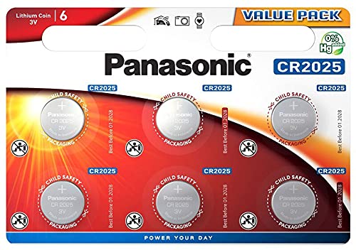 ‎Corp. Panasonic Panasonic CR2025 Pila botón de Litio 3V, 165mAh, Blister de 6