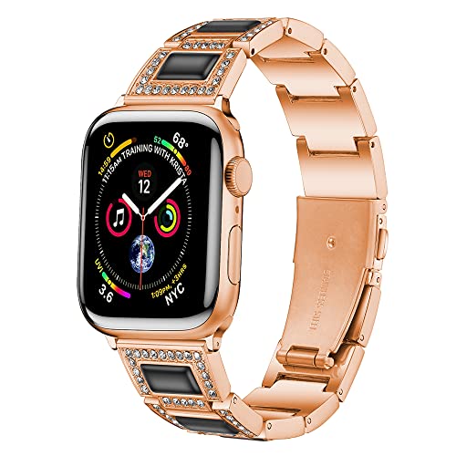 Correa De Metal Compatible con Apple Watch Series SE 7/6/5/4/3/2/1 Bling Resin Rhinestone Correas De Pulsera De Repuesto De Metal Correa De Repuesto De Acero Inoxidable,B,42/44/45mm