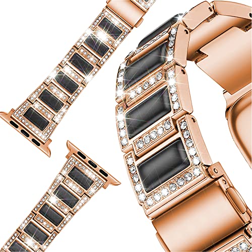 Correa De Metal Compatible con Apple Watch Series SE 7/6/5/4/3/2/1 Bling Resin Rhinestone Correas De Pulsera De Repuesto De Metal Correa De Repuesto De Acero Inoxidable,B,42/44/45mm