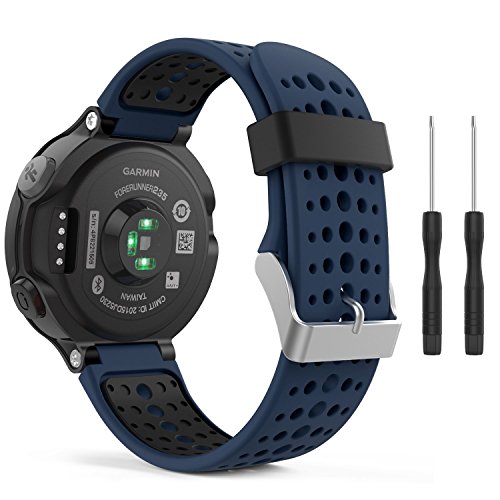 Correa de reloj de silicona suave para Garmin Forerunner 235 de Fit-power, repuesto ideal para Garmin Forerunner 235, 220, 230, 620, 630 y 735, Navy Blue&Black