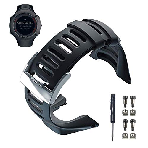 Correa de reloj Suunto Ambit, correa de reloj de repuesto de goma negra suave Accesorio de reloj para Suunto Ambit 1/2 / 2S / 2R / 3 Sport / 3 Run / 3 PEAK, herramienta gratuita y tornillos incluidos