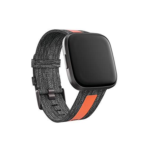 Correas textiles para Fitbit Versa 2, Gris carbón/Naranja, Talla Grande