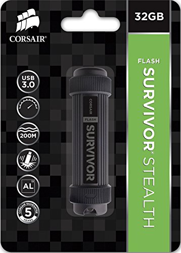 Corsair Flash Survivor Stealth v2, Unidad de Memoria Flash USB 3.0 de 32 GB (diseño Robusto, Resistente al Agua), Color Negro (CMFSS3B-32GB)