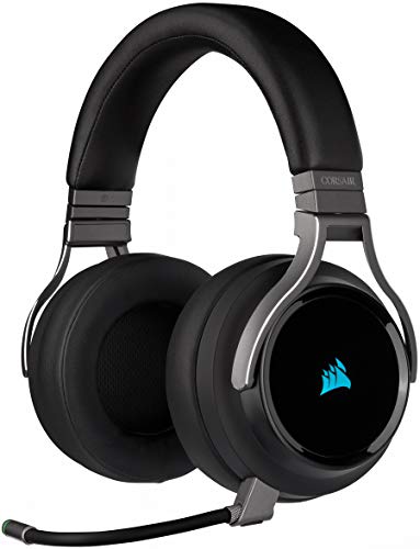 Corsair VIRTUOSO RGB WIRELESS, Auriculares para Juegos de Alta Fidelidad, Envolvente e Inmersivo 7.1, Micrófono Extraíble y Omnidireccional, para PC, PS4, Switch y Móviles, Negro