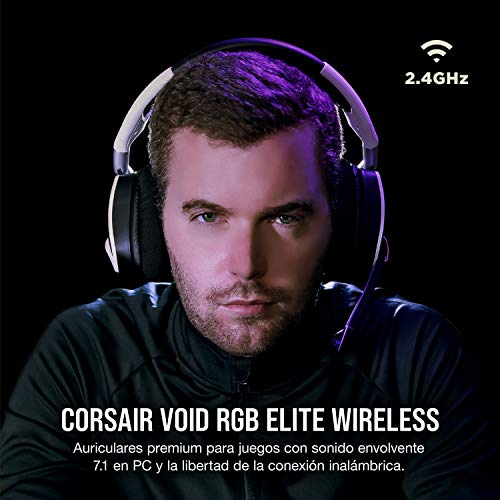 Corsair Void Elite RGB Wireless Auriculares para Juegos (7.1 Sonido Envolvente, Inalámbrico de 2.4 GHz de Baja latencia, 12 m de Alcance, Personalizable Iluminación, Compatible con PC, PS4) Blanco