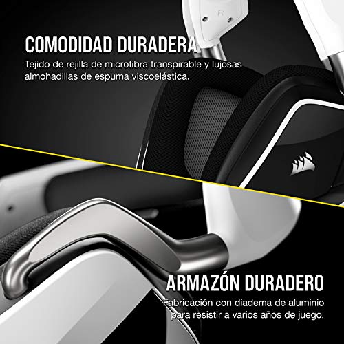 Corsair Void Elite RGB Wireless Auriculares para Juegos (7.1 Sonido Envolvente, Inalámbrico de 2.4 GHz de Baja latencia, 12 m de Alcance, Personalizable Iluminación, Compatible con PC, PS4) Blanco