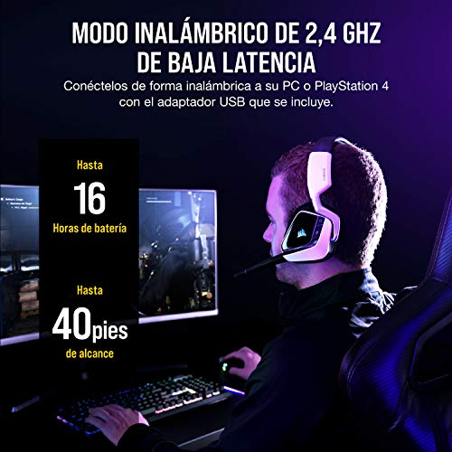 Corsair Void Elite RGB Wireless Auriculares para Juegos (7.1 Sonido Envolvente, Inalámbrico de 2.4 GHz de Baja latencia, 12 m de Alcance, Personalizable Iluminación, Compatible con PC, PS4) Blanco