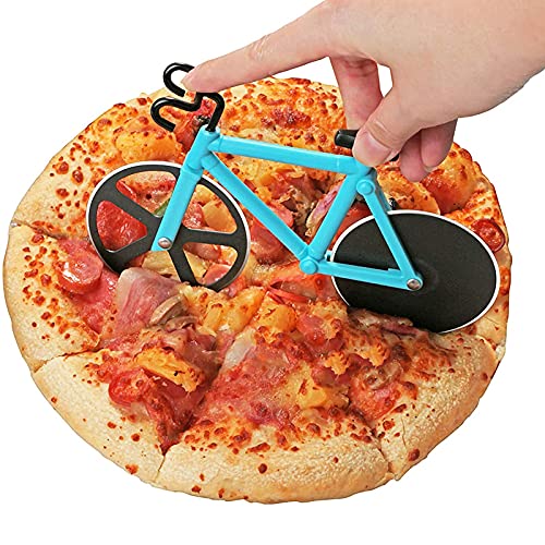 Cortador de Pizza para Bicicleta, Cortador de Pizza, Doble Revestimiento Antiadherente, para Fiestas, etc. (Azul)