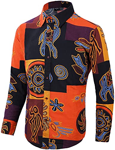 COSAVOROCK Camisa años 70 Hippie Hombre Camisas Flores Funky Africana Casual Estampadas L