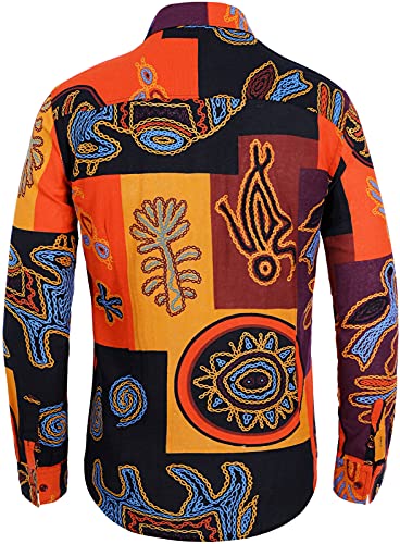 COSAVOROCK Camisa años 70 Hippie Hombre Camisas Flores Funky Africana Casual Estampadas L