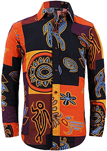 COSAVOROCK Camisa años 70 Hippie Hombre Camisas Flores Funky Africana Casual Estampadas L