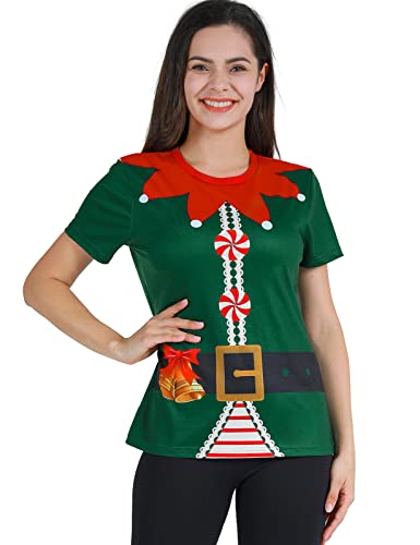 COSAVOROCK Disfraz de Elfo Mujer Camiseta de Navidad Verde XL