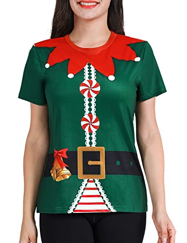 COSAVOROCK Disfraz de Elfo Mujer Camiseta de Navidad Verde XL