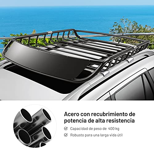 COSTWAY Portaequipajes de Coche Vehículo Metal Universal Portaequipajes Techo de Automóvil para Transporte Color Negro
