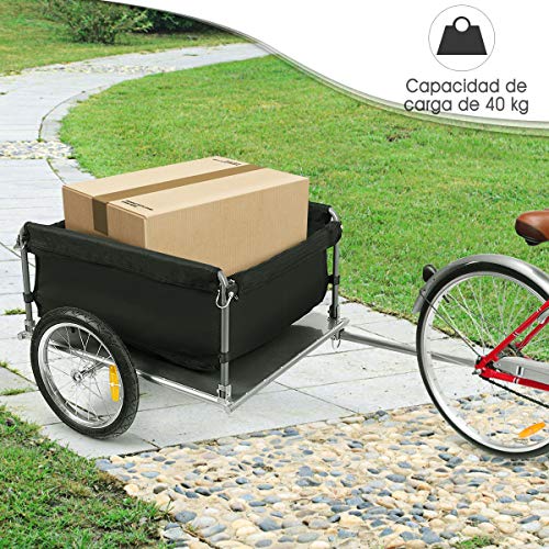 COSTWAY Remolque para Bicicletas Plegable Desmontable Remolque de Equipaje con Ruedas Grande Carro de Carga hasta 40 kg