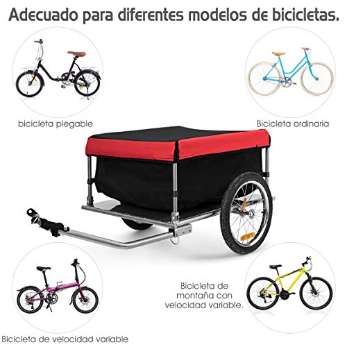 COSTWAY Remolque para Bicicletas Plegable Desmontable Remolque de Equipaje con Ruedas Grande Carro de Carga hasta 40 kg