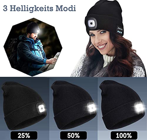 COTOP Gorro de Bluetooth Musica, gorro LED con luz, regalo para hombres mujeres adolescentes, gorro cálido para deporte de invierno al aire libre para esquí, senderismo camping ciclismo pesca