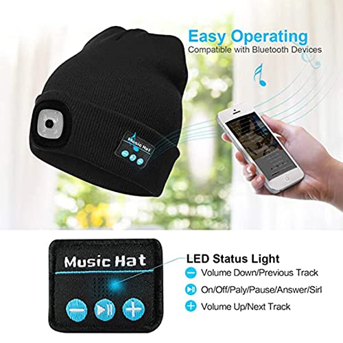 COTOP Gorro de Bluetooth Musica, gorro LED con luz, regalo para hombres mujeres adolescentes, gorro cálido para deporte de invierno al aire libre para esquí, senderismo camping ciclismo pesca