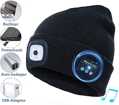 COTOP Gorro de Bluetooth Musica, gorro LED con luz, regalo para hombres mujeres adolescentes, gorro cálido para deporte de invierno al aire libre para esquí, senderismo camping ciclismo pesca