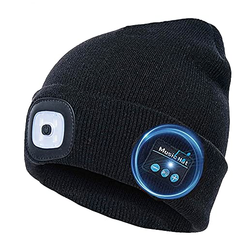 COTOP Gorro de Bluetooth Musica, gorro LED con luz, regalo para hombres mujeres adolescentes, gorro cálido para deporte de invierno al aire libre para esquí, senderismo camping ciclismo pesca