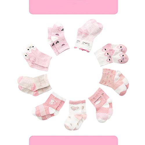 Cotton Coming Rosa Algodón Niñas Calcetines Bebé,9 Pares Lindo adj. Bebé Calcetines Niña (0-6 meses,EU12-15)