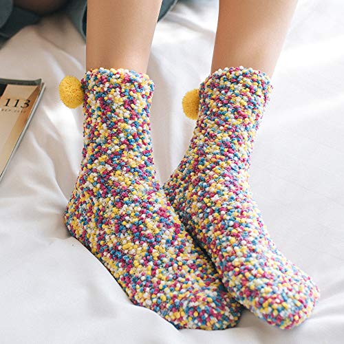 COZOCO Calcetines De Algodón De Las Mujeres Gruesa Antideslizante Coral Polar Alfombra De Color Caramelo En El Tubo Dormir Calcetines (2-Púrpura)
